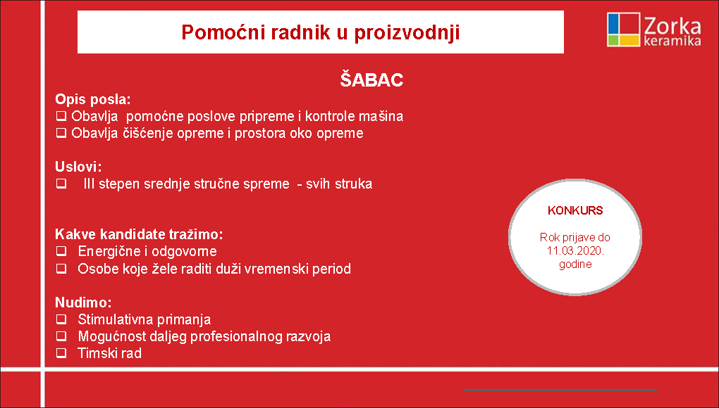 OGLAS Template Pomoćni radnik u proizvodnji
